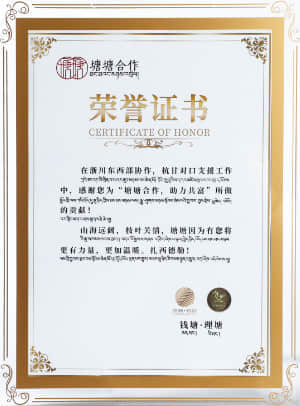 浙川东西部协作，杭甘对口支援 "塘塘合作，助力共富"荣誉证书
钱塘&理塘